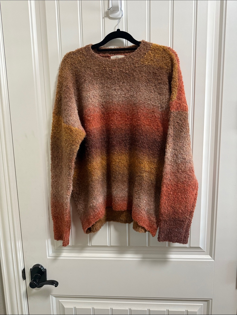 Elan Ombre Bouclé Crewneck Sweater in Rust, Brown & Gold